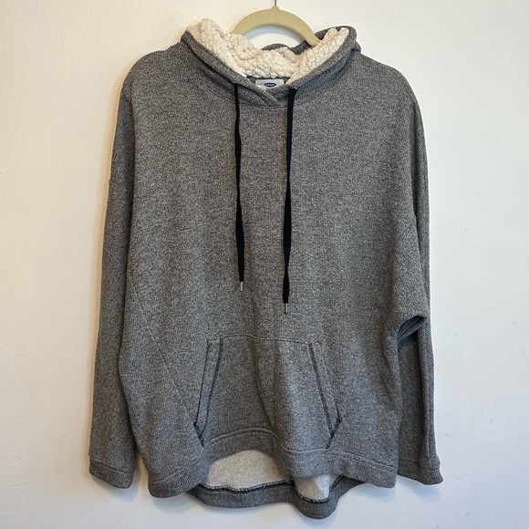 Old Navy Women’s Hoodie L Large Oversized Sherpa Lined Hood Dark Gray - Picture 1 of 7